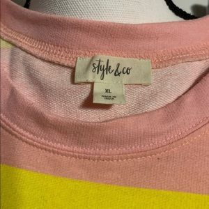 Style & Co pink and yellow stripey long sleeve top.